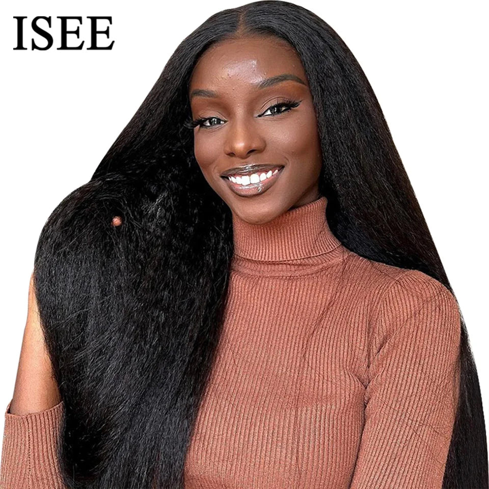 Wig Hair Brazilian Kinky Straight 13x4 HD Lace Front Glueless Wig Hman Hair Ready To Wear Yaki Straight 6x4