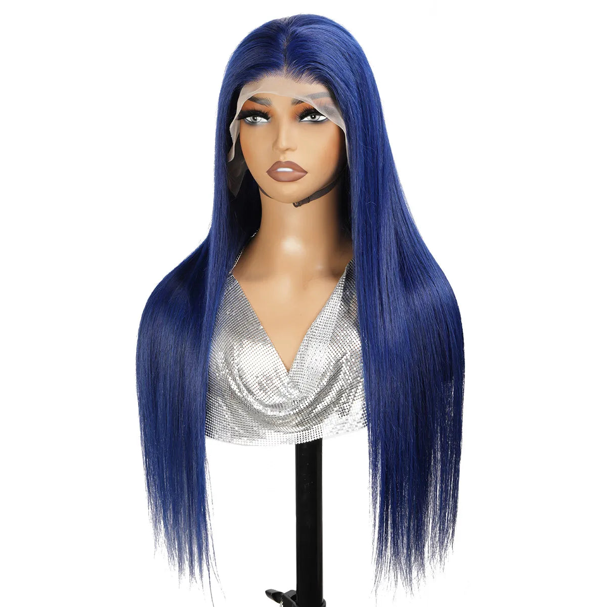 Dark Blue Lace Front Human Hair Wigs Preplucked Brazilian Bone Straight 13x4 Wig Bleached Knots Remy