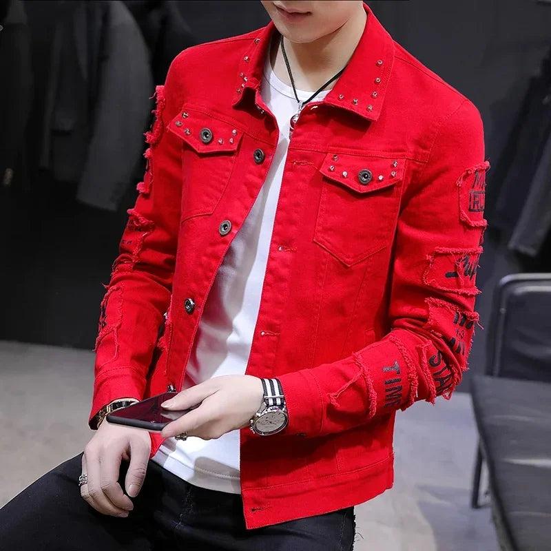 2025 Spring New Men's High-Quality Denim Jacket Korean Fashion Street Hip Hop Style Loose Casual Black Coats for Daily Wear