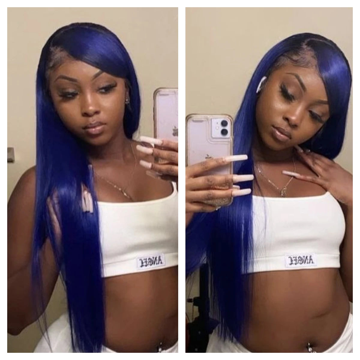 Dark Blue Lace Front Human Hair Wigs Preplucked Brazilian Bone Straight 13x4 Wig Bleached Knots Remy