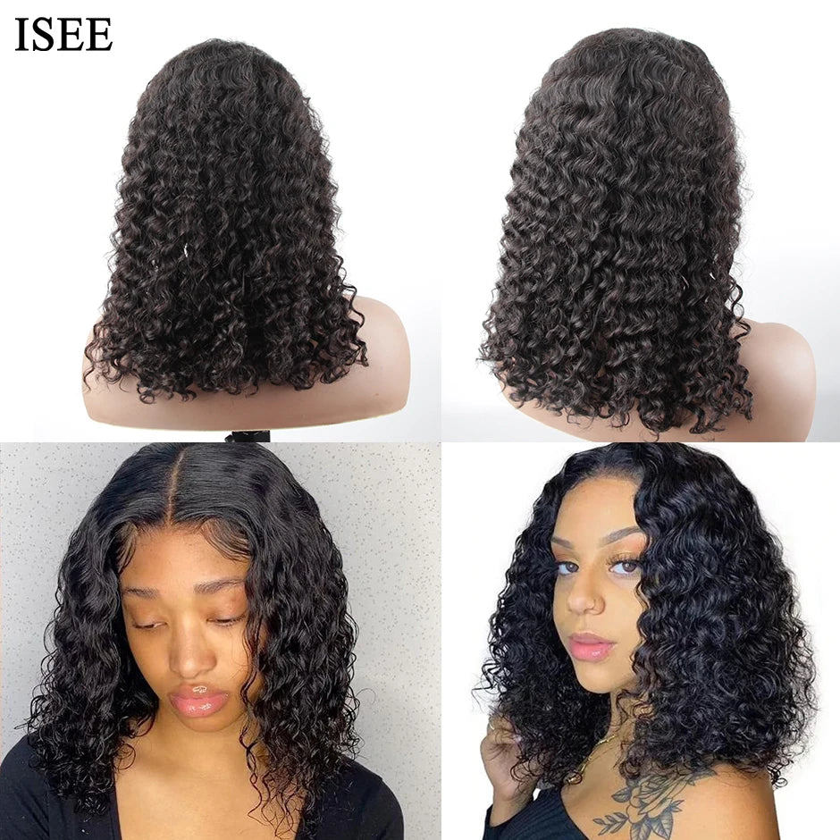 Hair Brazilian Deep Curly Lace Frontal Wig for Women 4X4 Lace Closure Bob Style Eye Catching