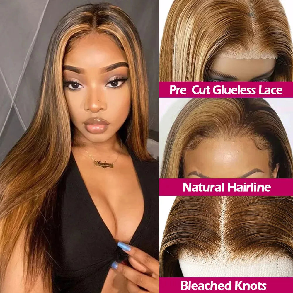 Highlight Human Hair Wig  24/27- Glueless 13x6 Straight Lace Front with HD 6x4 Closure