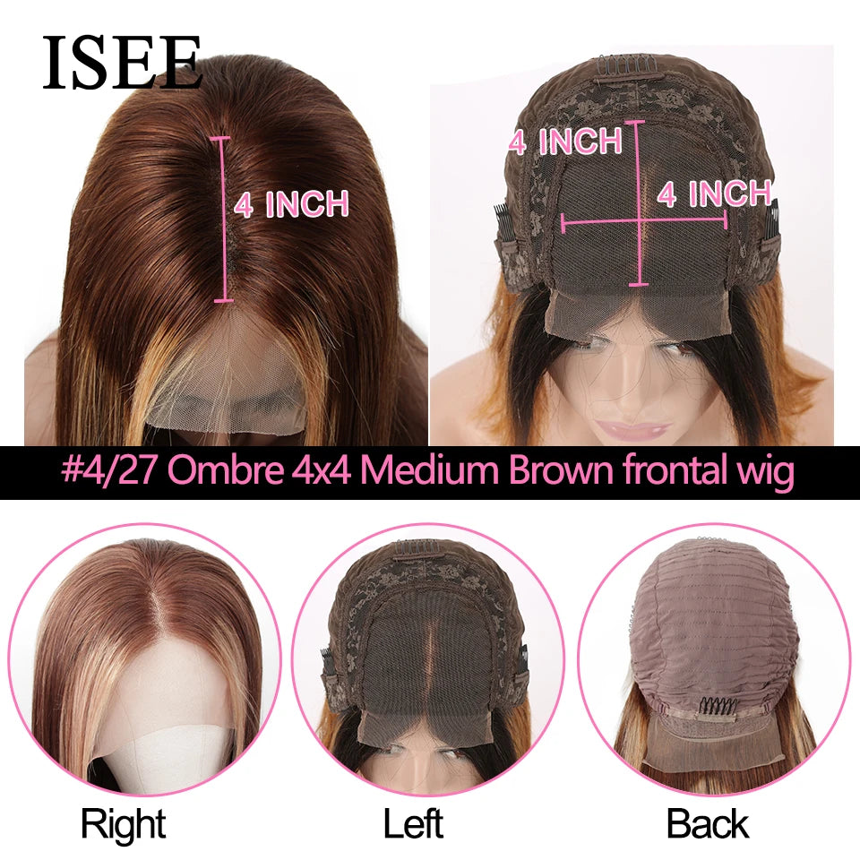 HAIR Wig Highlight Straight 13x4 Lace Front Human Hair Wigs 4X4 Lace Closure Wig 4/27 Ombre Peruvian Straight Lace