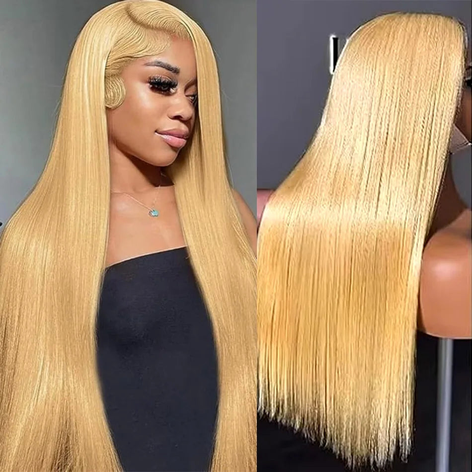 27 Honey Blonde Straight Human Hair Wig 13x6 Hd Lace Frontal Wig 250 Density Pre-plucked Transparent Wig