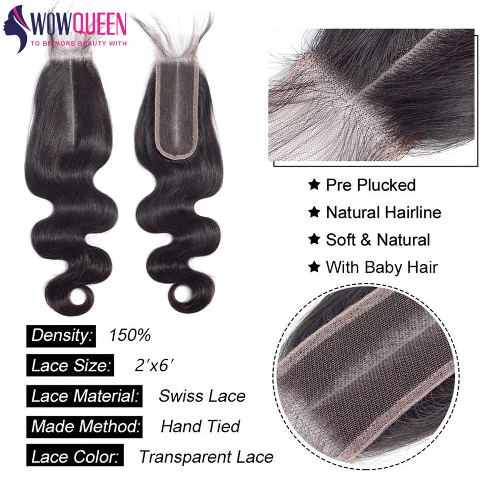 Body Wave Bundles With Closure 2x6 Brazilian Hair Weave 3/4 Bundles With Closure Natural Bundles With Lace Human Hair