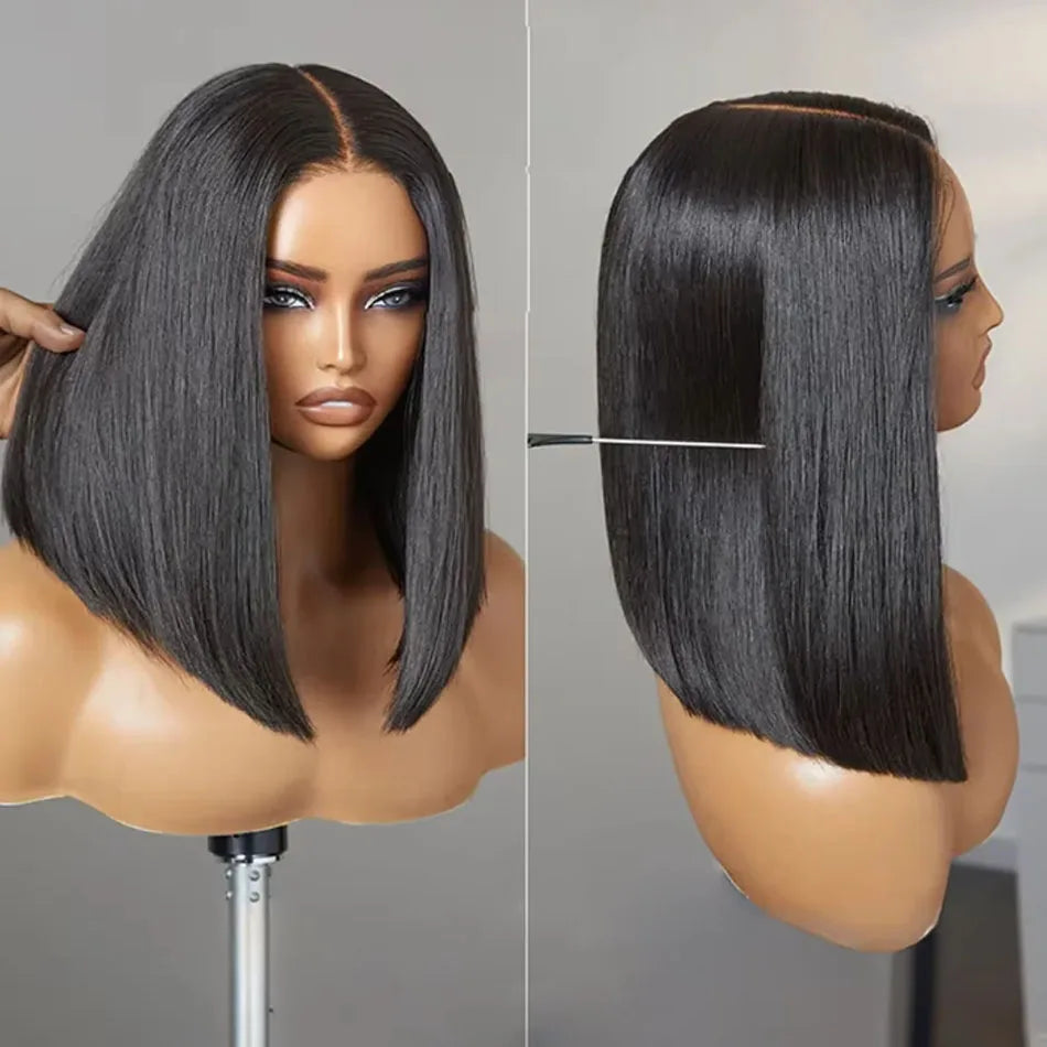 Glueless Bob Wig Bone Straight Lace Frontal Wig 180% Raw Human Hair Wigs for Black Women PrePlucked HD Transparent