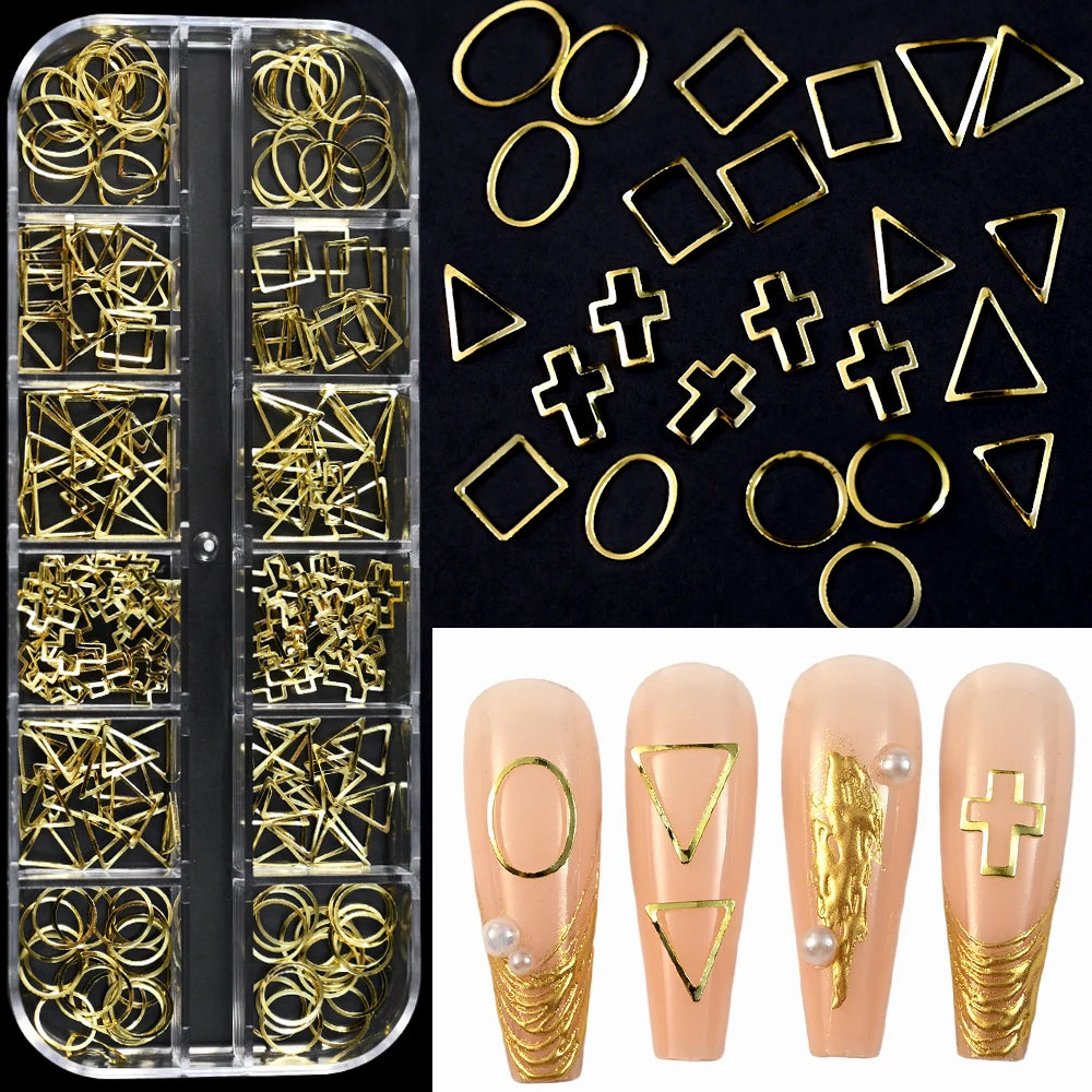 Gold Metallic Moon Star Nails Sequins Charms 3D Nail Art Tips Decoration 3D Metal Moon Star Sun Bead Rivet Nail Jewelry