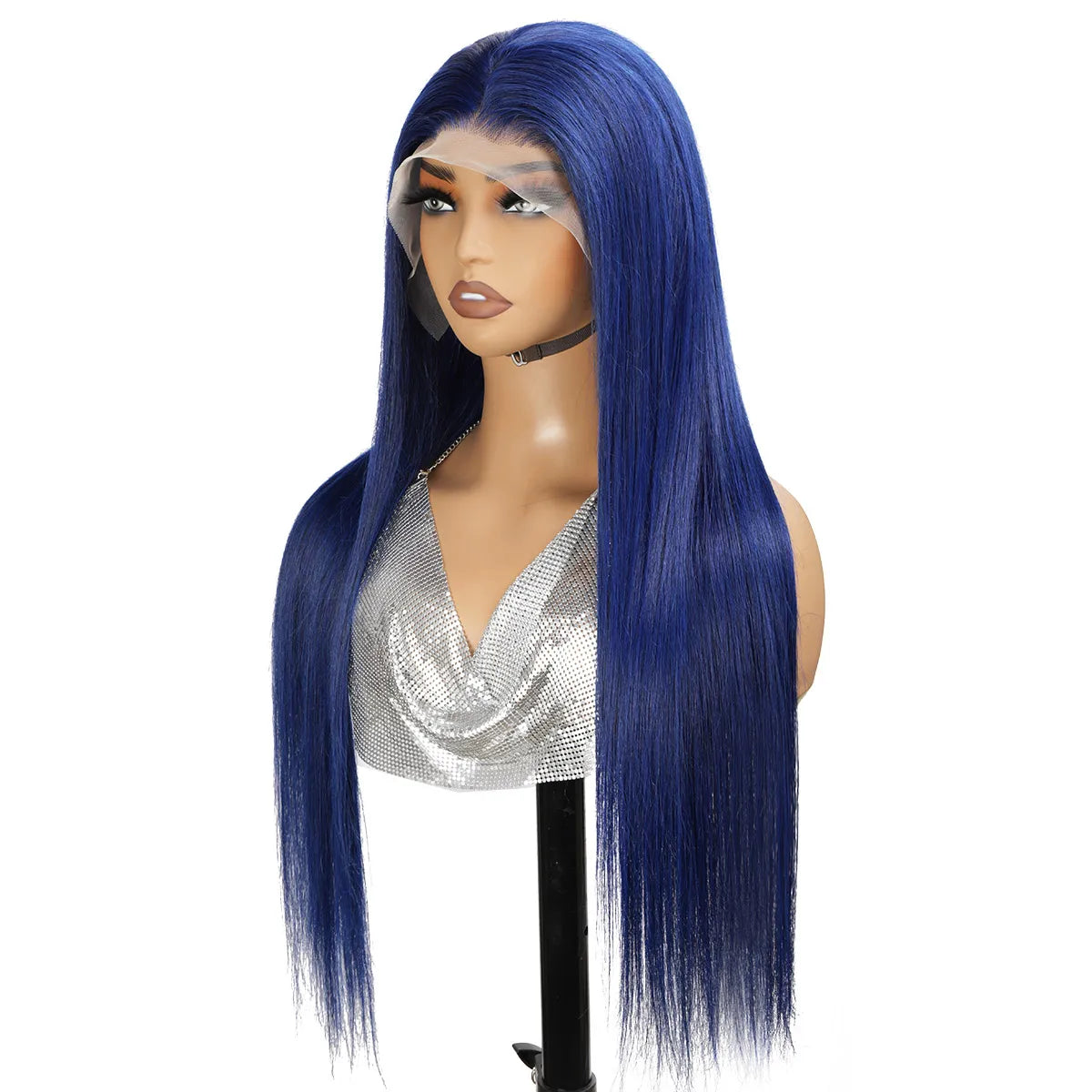 Dark Blue Lace Front Human Hair Wigs Preplucked Brazilian Bone Straight 13x4 Wig Bleached Knots Remy