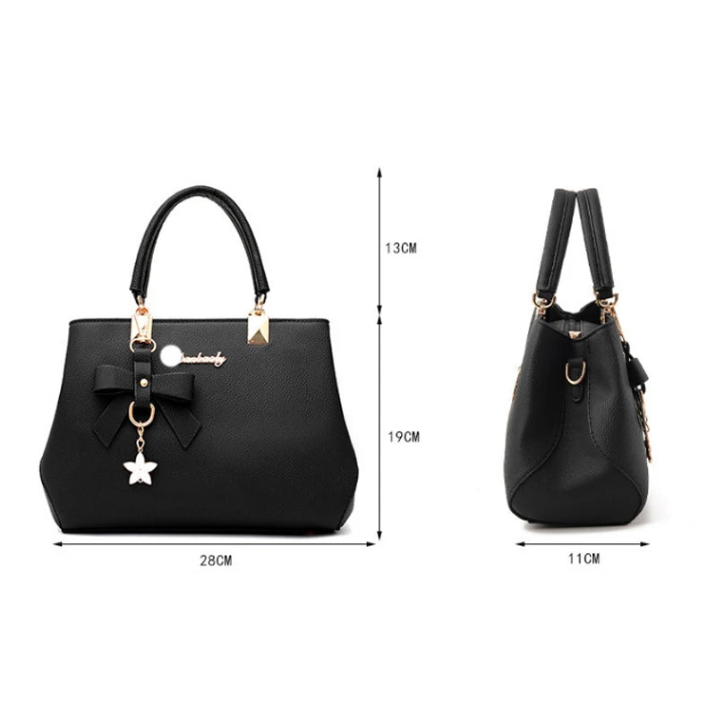 Elegant Women  Bags with flower pendant Office Ladies Totes Pure Handbag for female Crossbody Shoulder Bags