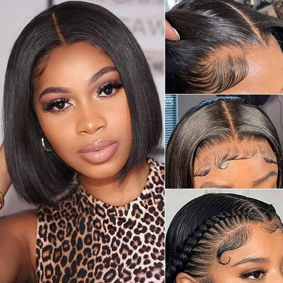 Glueless Bob Wig Bone Straight Lace Frontal Wig 180% Raw Human Hair Wigs for Black Women PrePlucked HD Transparent