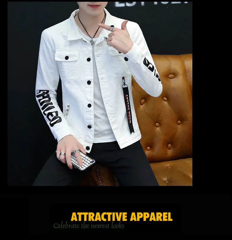 2025 Spring New Men's High-Quality Denim Jacket Korean Fashion Street Hip Hop Style Loose Casual Black Coats for Daily Wear