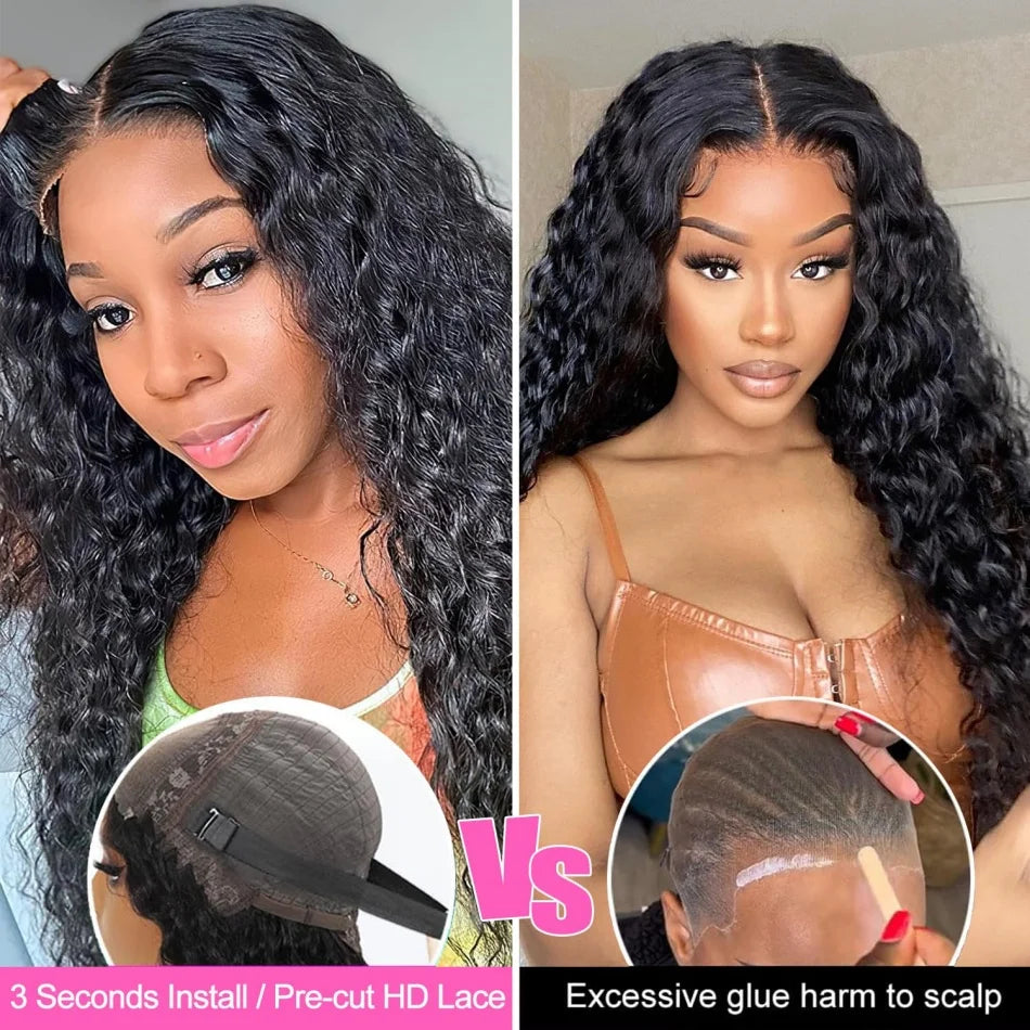 Human Hair Ready To Wear Water Wave Lace Front Wig 4x4 5x5 Lace Closure Black Wig Curly HD Lace Frontal Human Hair