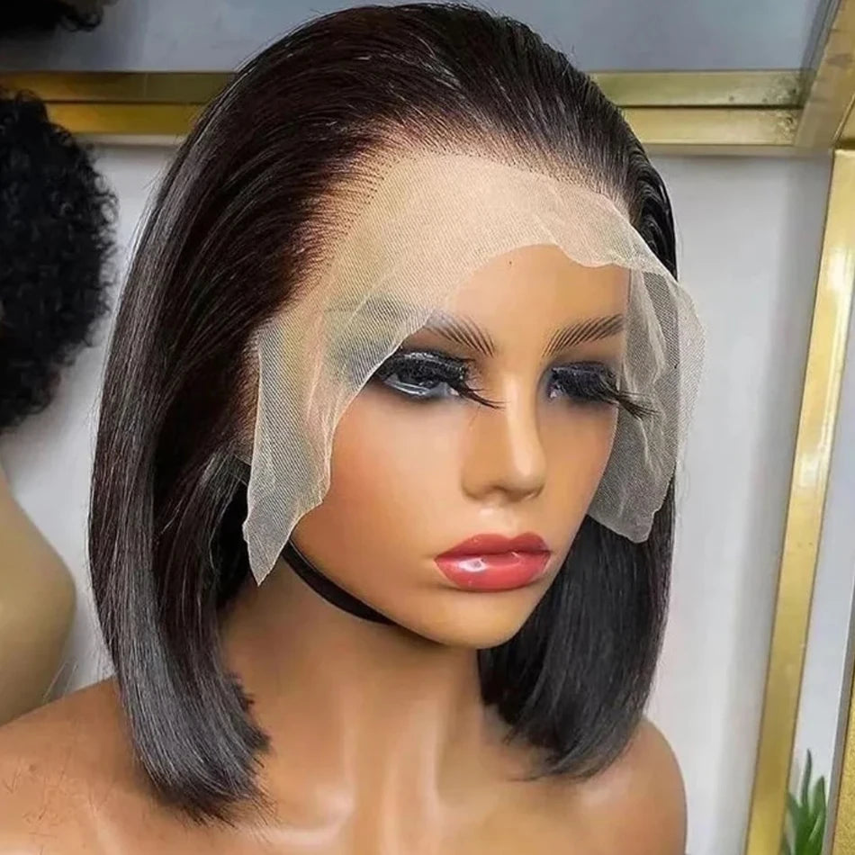 Glueless Bob Wig Bone Straight Lace Frontal Wig 180% Raw Human Hair Wigs for Black Women PrePlucked HD Transparent