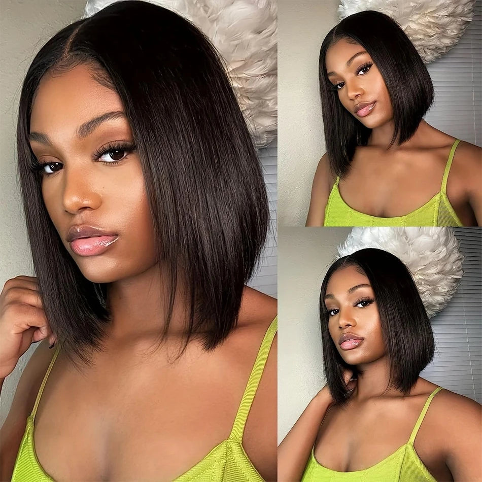 Glueless Bob Wig Bone Straight Lace Frontal Wig 180% Raw Human Hair Wigs for Black Women PrePlucked HD Transparent