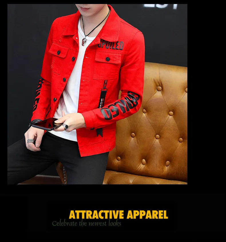 2025 Spring New Men's High-Quality Denim Jacket Korean Fashion Street Hip Hop Style Loose Casual Black Coats for Daily Wear