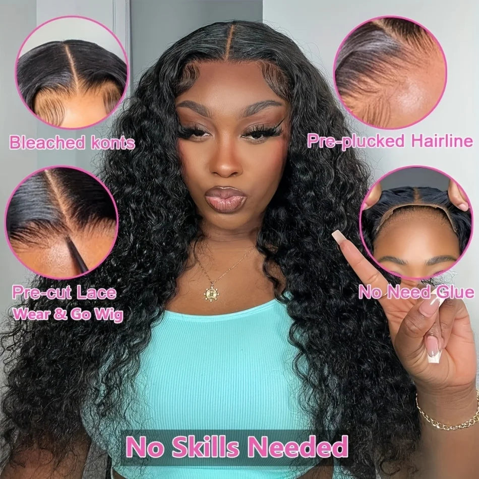 Human Hair Ready To Wear Water Wave Lace Front Wig 4x4 5x5 Lace Closure Black Wig Curly HD Lace Frontal Human Hair