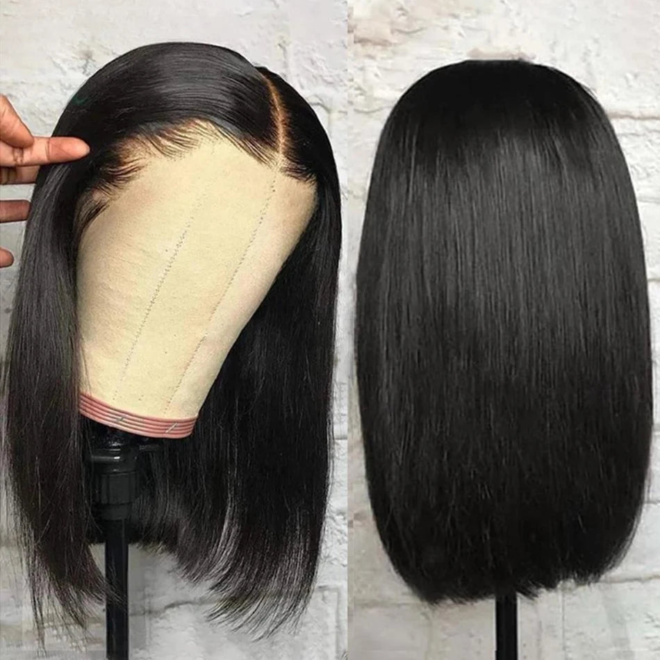 Glueless Bob Wig Bone Straight Lace Frontal Wig 180% Raw Human Hair Wigs for Black Women PrePlucked HD Transparent