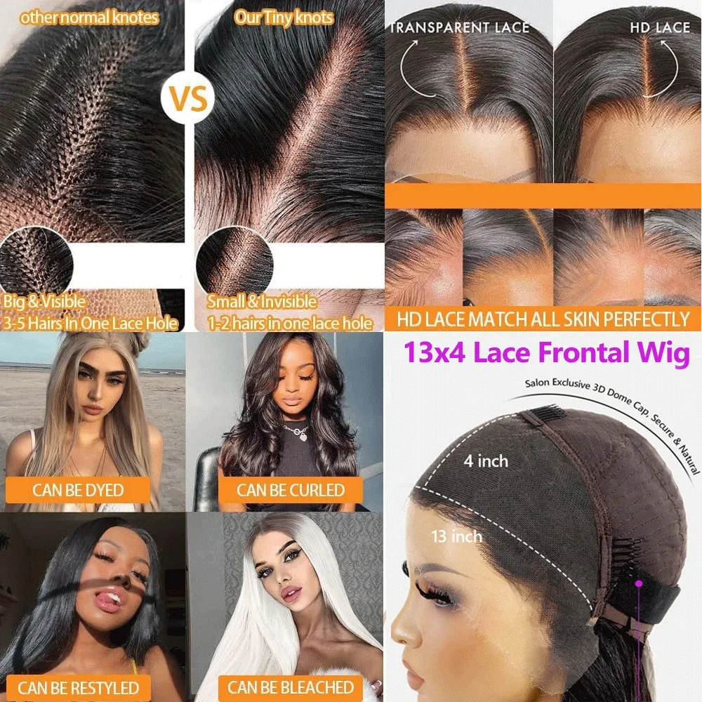 28-30 Inch Straight Lace Front Wig -220% Density Human Hair,  13x4 & 5x5 HD Lace Closure