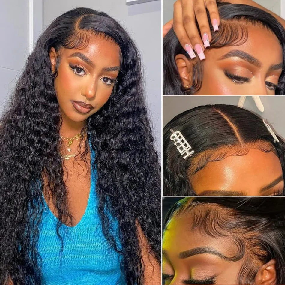 Human Hair Ready To Wear Water Wave Lace Front Wig 4x4 5x5 Lace Closure Black Wig Curly HD Lace Frontal Human Hair