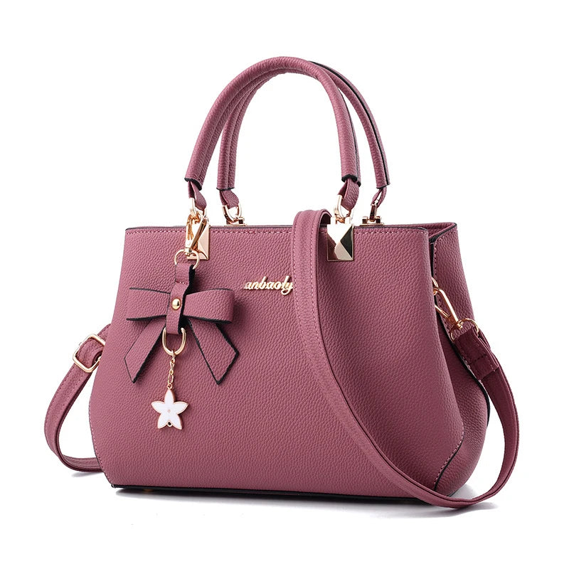 Elegant Women  Bags with flower pendant Office Ladies Totes Pure Handbag for female Crossbody Shoulder Bags