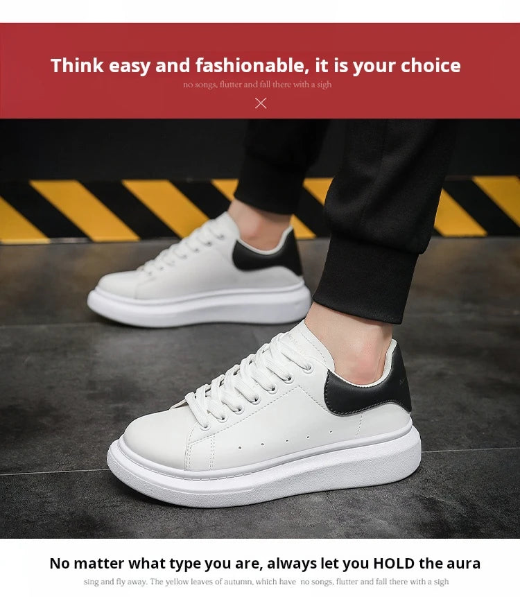 Classic Little White Shoes for Men's Casual Sports Shoes Leather Women Thick Bottom Board Shoes Student Sneaker Skate Shoes