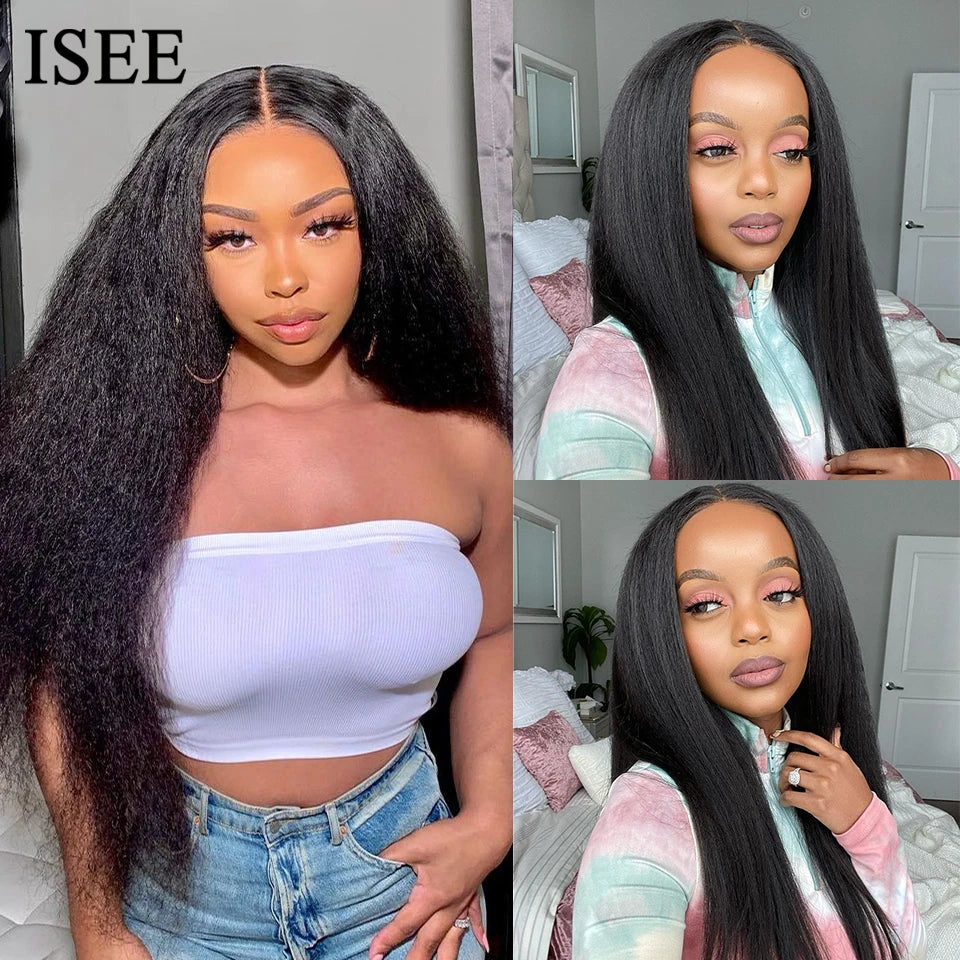 Wig Hair Brazilian Kinky Straight 13x4 HD Lace Front Glueless Wig Hman Hair Ready To Wear Yaki Straight 6x4