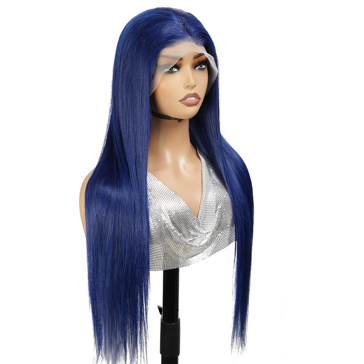 Dark Blue Lace Front Human Hair Wigs Preplucked Brazilian Bone Straight 13x4 Wig Bleached Knots Remy