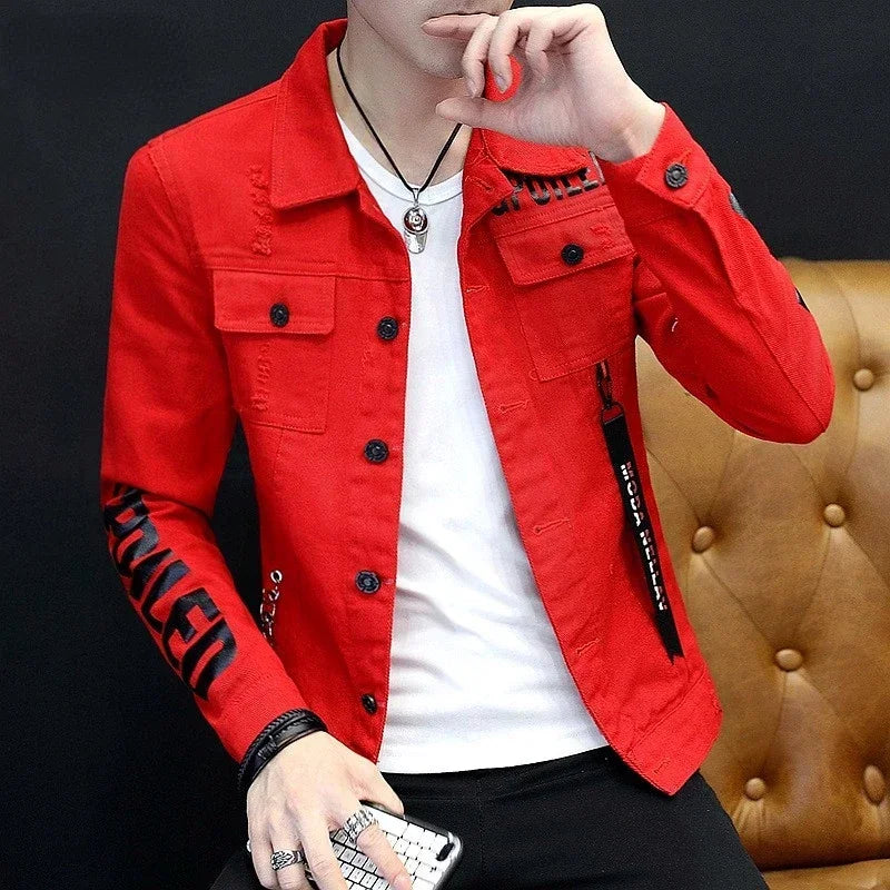 2025 Spring New Men's High-Quality Denim Jacket Korean Fashion Street Hip Hop Style Loose Casual Black Coats for Daily Wear